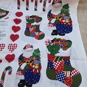 Vintage Christmas Applique Fabric Panel No Sew Patchwork Santa Angel Hearts #K15